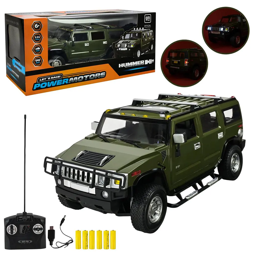 Радіокерована модель позашляховика Hummer H2 Let's Race!, масштаб 1:14, колір хакі (PM1401)