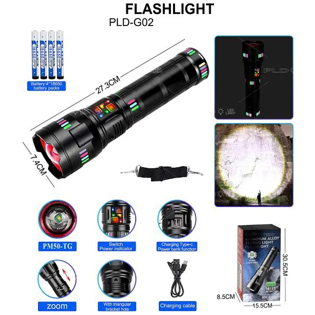 Ручний ліхтар G02-PM-50TG із зумом +Type-C + PowerBank (8х18650) 5 режимів - фото 3