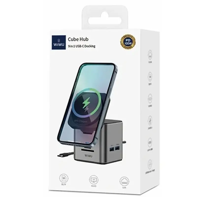БЗП Wi-W025 Cube 9in1 USB-C + HUB Gray Wiwu teh0029894 - фото 8