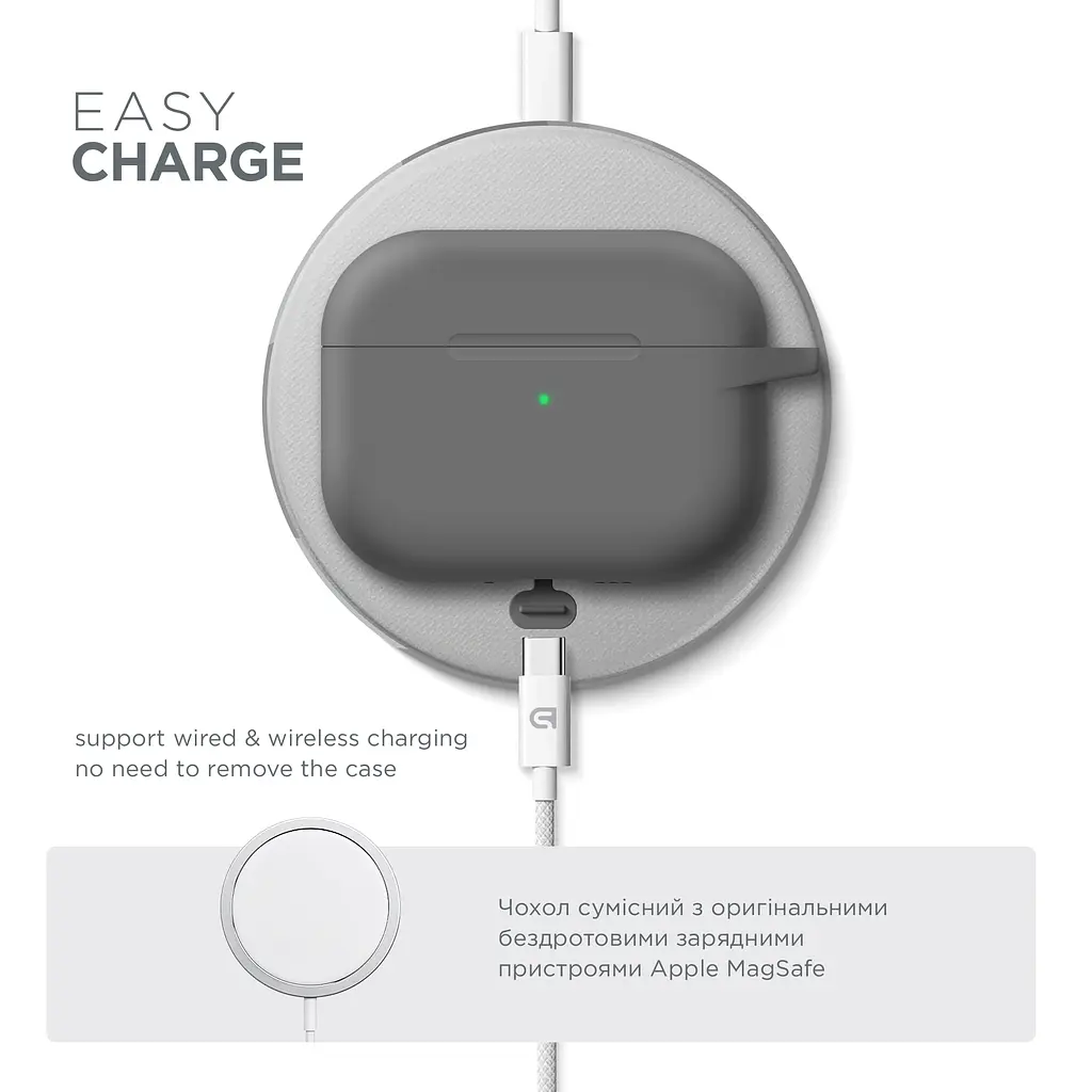 Силіконовий чохол для навушників Apple AirPods Pro 3, Hang Case, сірий, ультратонкий захисний кейс товщиною 2 мм, захист від подряпин, пилу та ударів, компактний, з карабіном для кріплення, ArmorStandart (ARM88270) - фото 7