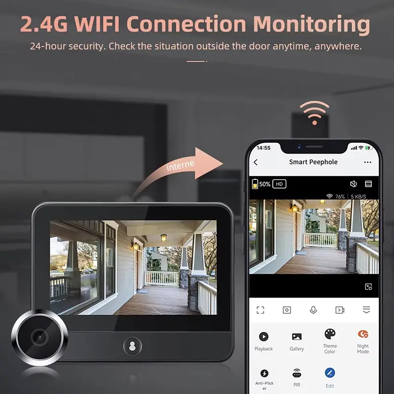 Wifi відеовічко з 4.3" монітором з невидимою підсвіткою і записом Nectronix A15, Tuya app (101129) - фото 3