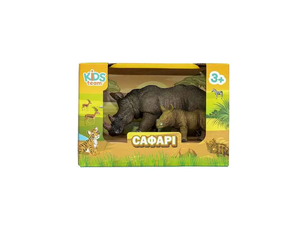 Фігурка KIDS TEAM ANIMALS тварини "Сафарі" Q9899-A24 Носоріг та носорожик - фото 4