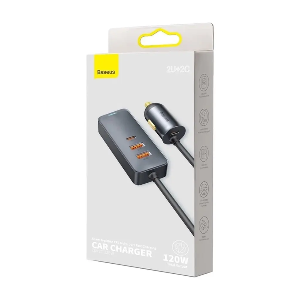 Зарядний пристрій Baseus 2xUSB-C + 2xUSB 120W + extension cord gray (CCBT-A0G) - фото 7