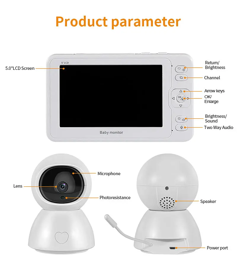 Видеоняня INQMEGA BM288 baby monitor беспроводная с большим 5" дюймовым монитором, датчик температуры, подсветка, запись видео (100933) - фото 7