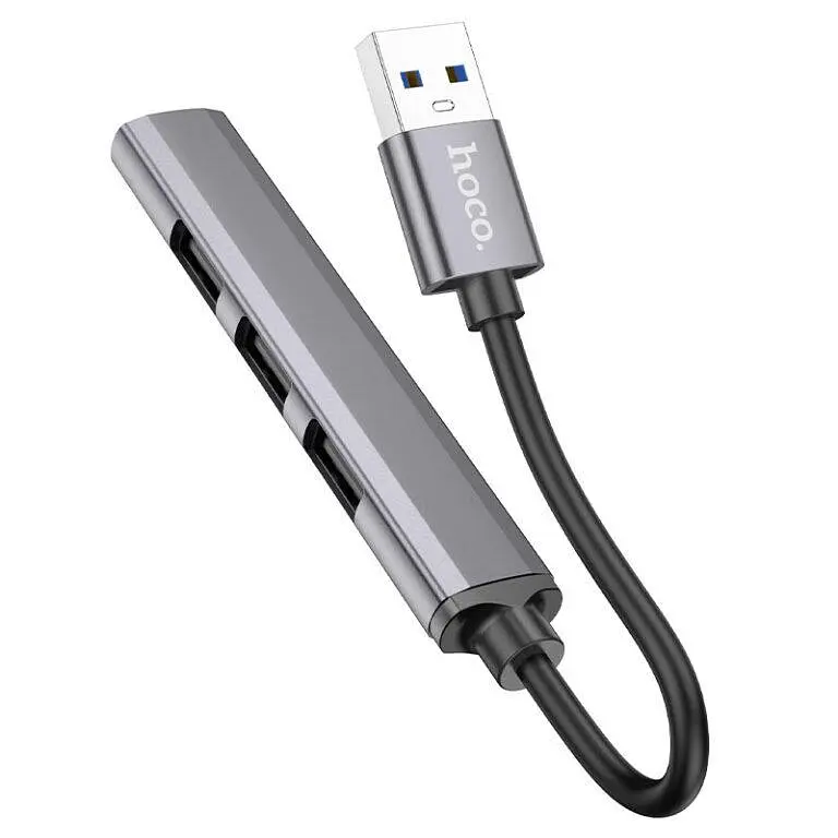 Usb-хаб Hoco HB26 4 in 1 adapter (Usb to Usb3.0+Usb2. 0x3) сірий - фото 3