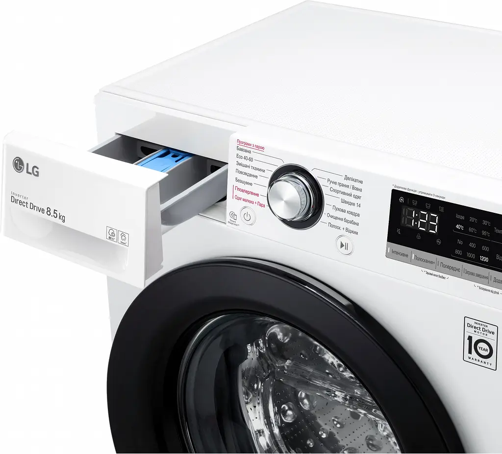 Пральна машина LG з фронтальним завантаженням F2V3GS6W, 8,5кг, 1200, A+++-30%, Пар, глибина 47см, Дисплей, Інвертор, Білий (F2V3GS6W) - фото 11