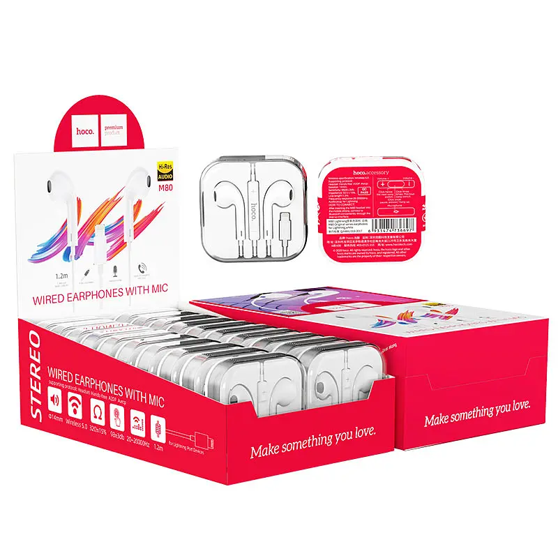 Проводные наушники Hoco M80, Lightning, 1.2m, белые - фото 6