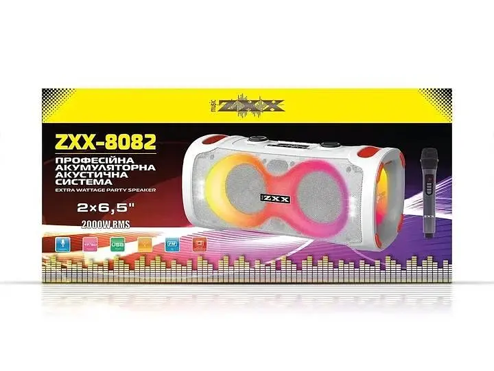 Акустична система переносна колонка з led-підсвіткою ефектами світла з мікрофонами для танців ZXX-8082 60 Вт 2x6,5 - фото 3