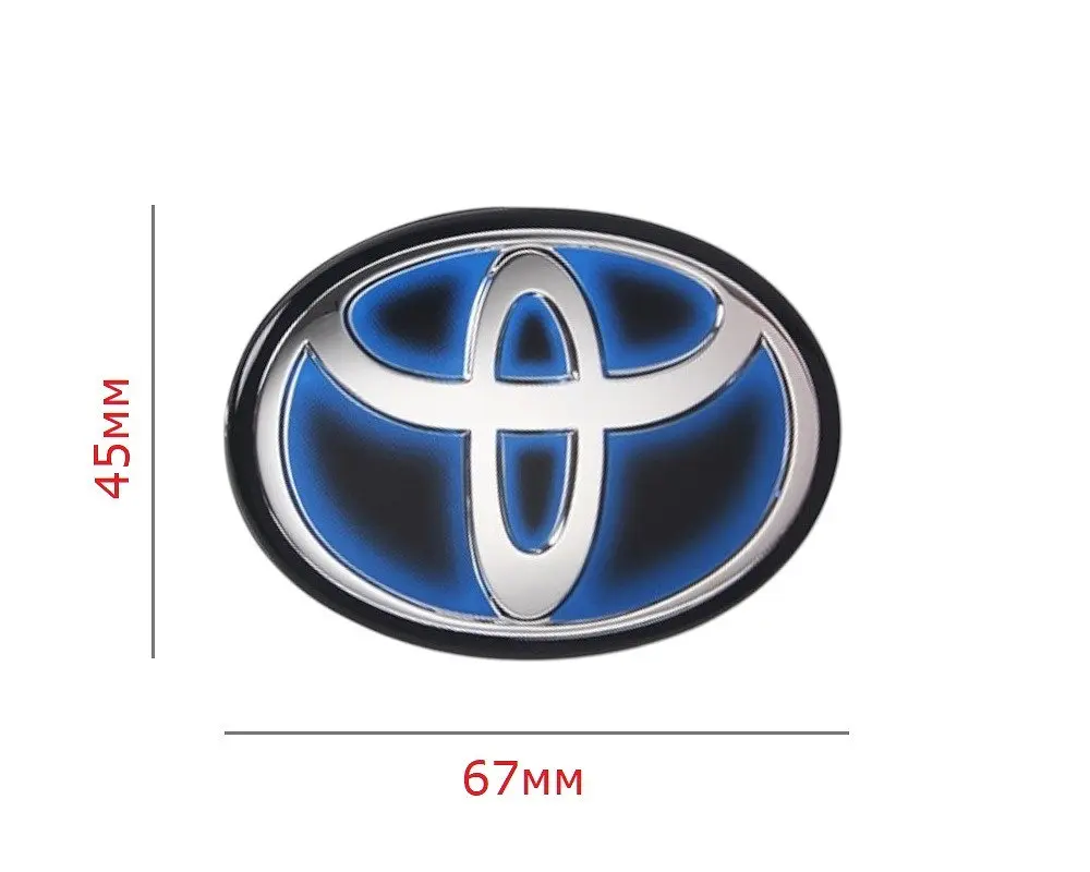 Емблема під склом Toyota Чорна із Синім Контуром 67х45 мм на скотчі (Завод) - фото 2