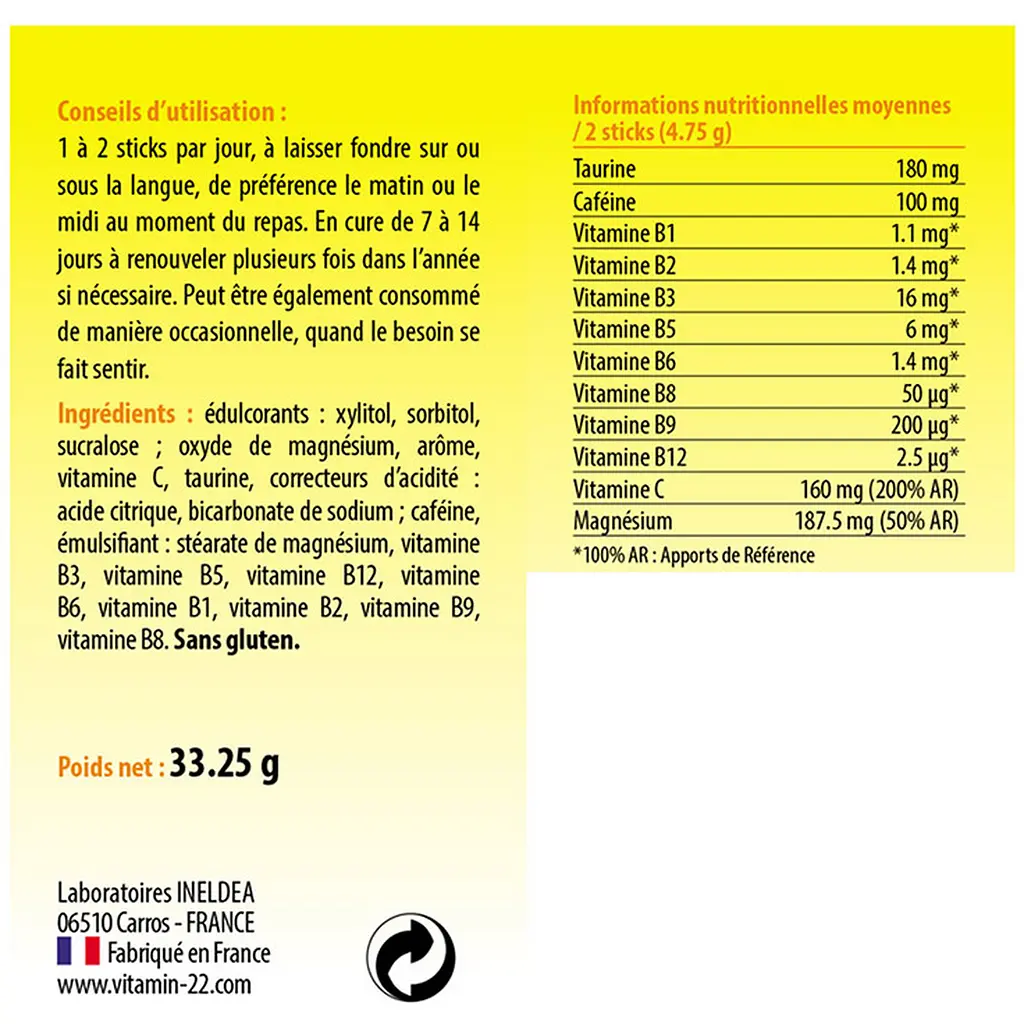 Кофеїн Vitamin'22 Cafeine + Мобілізація енергії та життєвої сили 14 стіків - фото 3