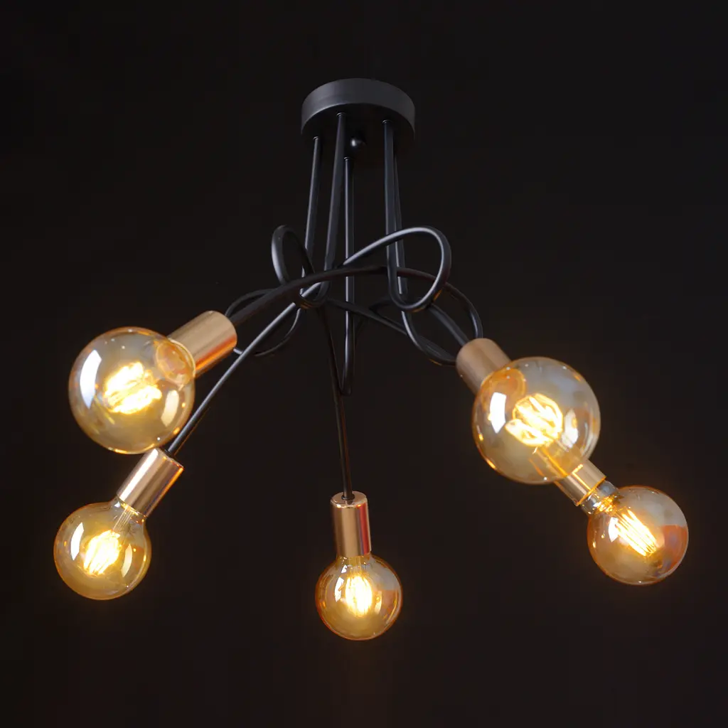 Люстра Brille потолочная лофт в спальню Е27 60W BK+G (BR-01 604C/5) - фото 4