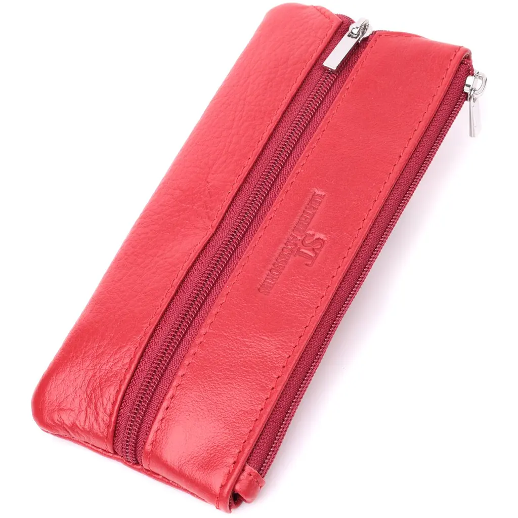 Яскрава шкіряна ключниця на блискавці ST Leather 22557 червона - фото 10