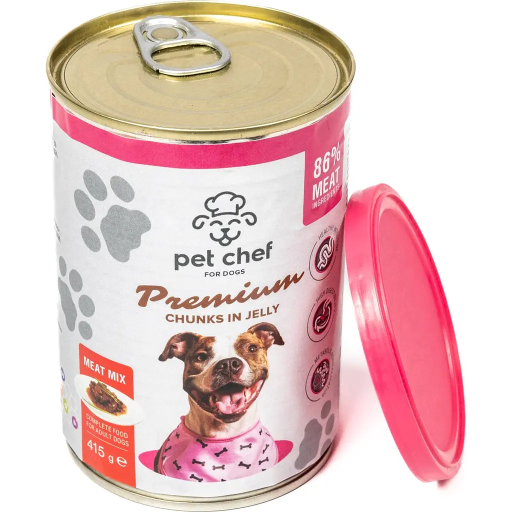 Влажный корм для взрослых собак Pet Chef Кусочки в желе Мясной микс 415 г - фото 2