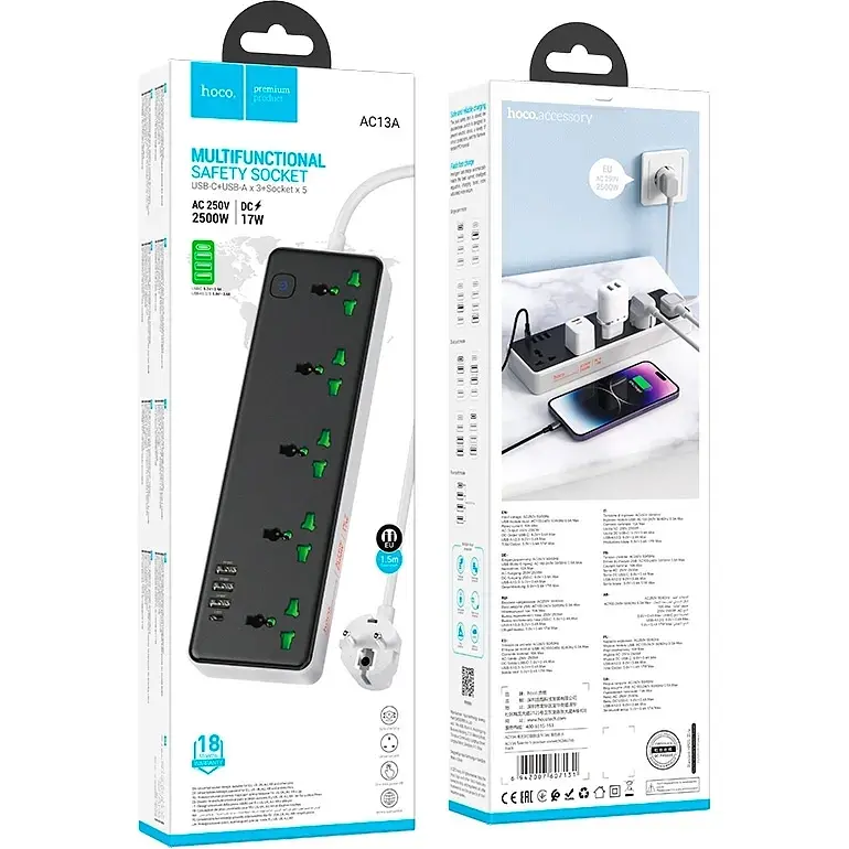 Мережевий фільтр Hoco AC13A Black EU [99136] - фото 5