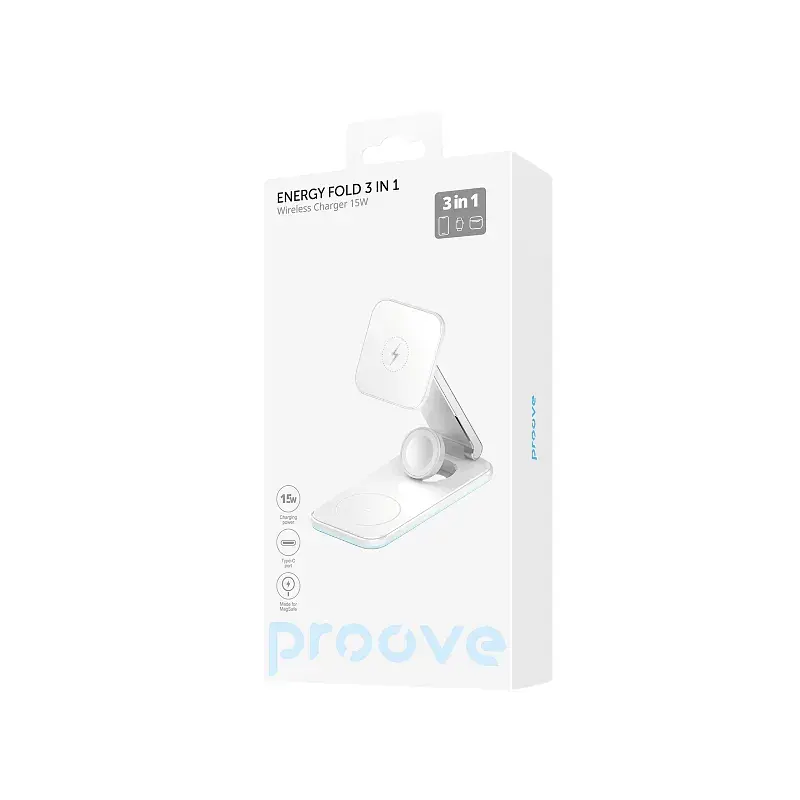 Бездротовий зарядний пристрій Proove Energy Fold 3in1 15W White (WSEF15010002) - фото 5