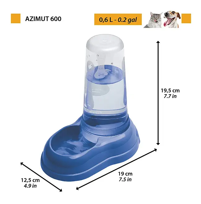 Автогодівниця та автопоїлка для собак та котів Ferplast Azimut 600 пластикова синя 12.5x19x19.5 см 600 мл 71968099 - фото 2