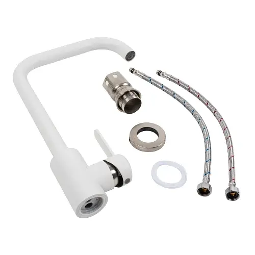 Змішувач кухонний Platinum KT 11 (3008B-FH) поворотний одноважільний з нержавіючої сталі білосніжний - фото 2