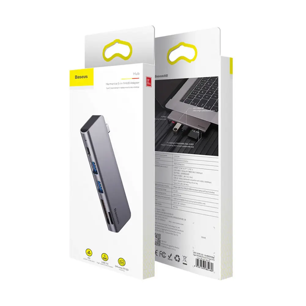 Usb-хаб Baseus Harmonica Five-in-one Hub Adapter Серый - фото 2