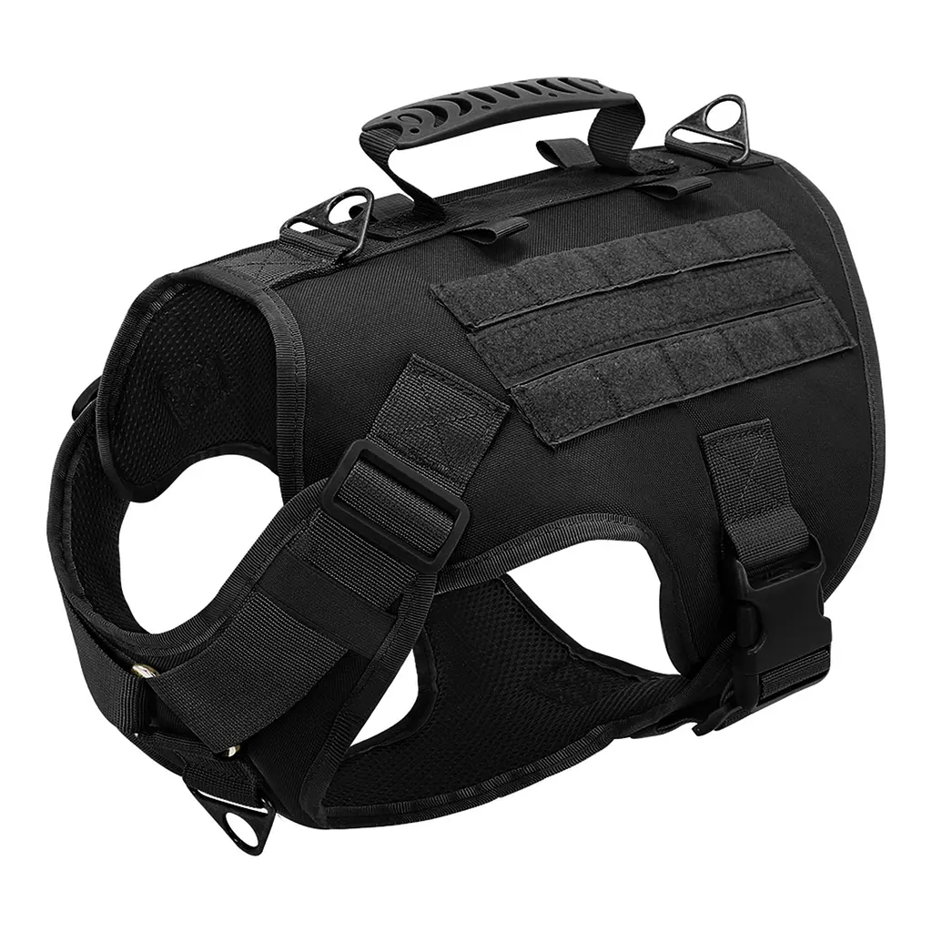 Шлея для собак Berry, тактичний жилет з ручкою і системою MOLLE, L Чорний