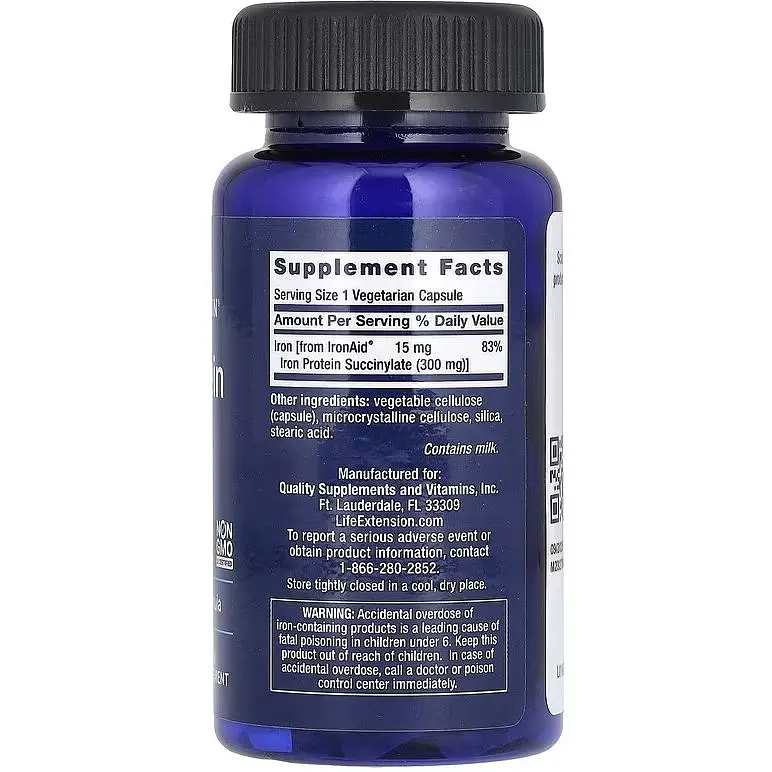 Железо Life Extension Iron Protein Plus IronAid 100 вегетарианских капсул - фото 2