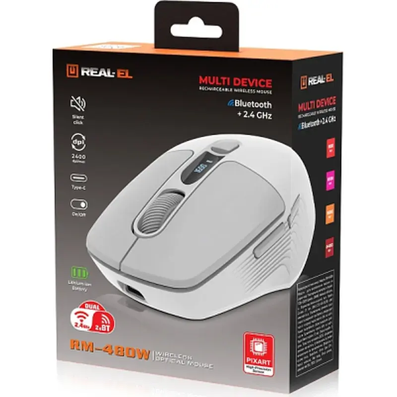 Мишка REAL-EL RM-480W Wireless/Bluetooth White (EL123200050) - фото 8