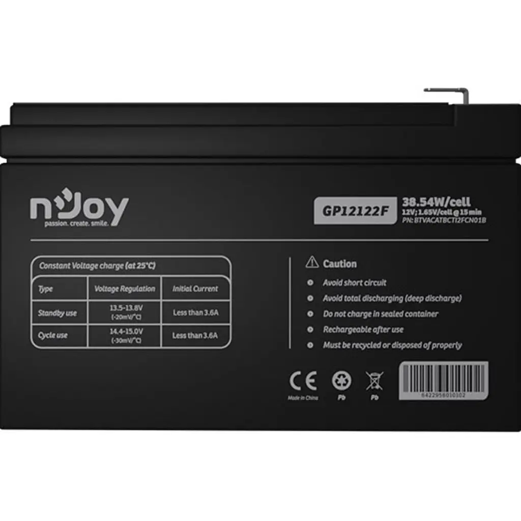 Аккумулятор Njoy GP12122F AGM 12V (12V/12Ah/144Wh) (BTVACATBCTI2FCN01B) [112369] - фото 3