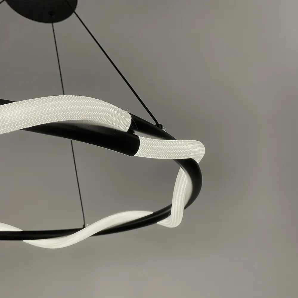 Люстра с черным кольцом и оплетенным неоном Ø 80 см | Ст. JU 25-800 BK | Line F - фото 4