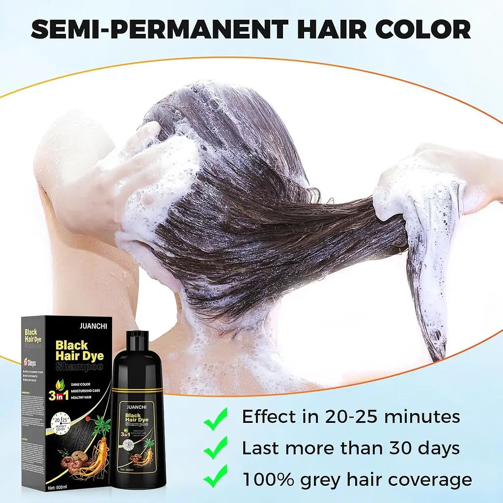 Чорний шампунь Hair Dye Juanchi Black Hair Dye Shampoo 3 в 1 для сивого волосся - фото 2