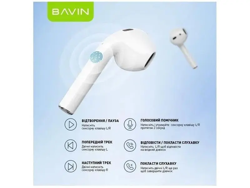 Навушники TWS Bavin 81 Hi-Res LCD Tough White (HB-BA-81-WH) - фото 8