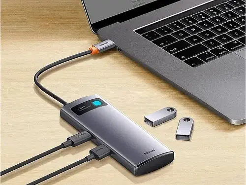 Хаб USB Baseus Metal Gleam, Grey, Type-C 3.0 - 1xType-C (15 Вт) / 4xUSB 3.0, кабель 15 см, алюмінієвий корпус (WKWG070013) - фото 5