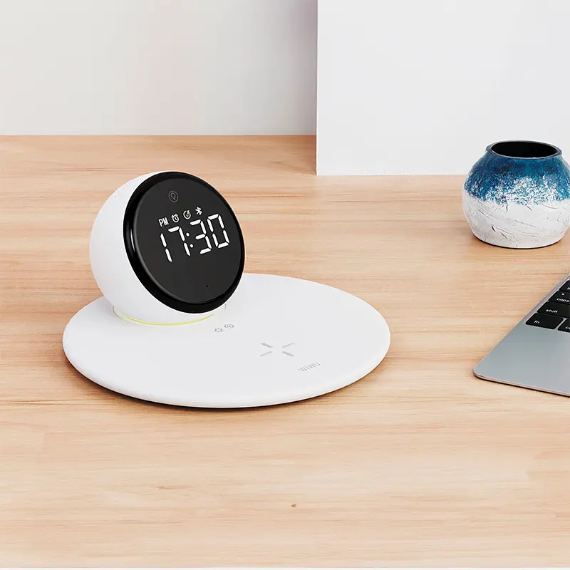 Бездротовий зарядний пристрій Wiwu Wi-W017 Night Light Clock Bluetooth Speaker White [99536] - фото 4