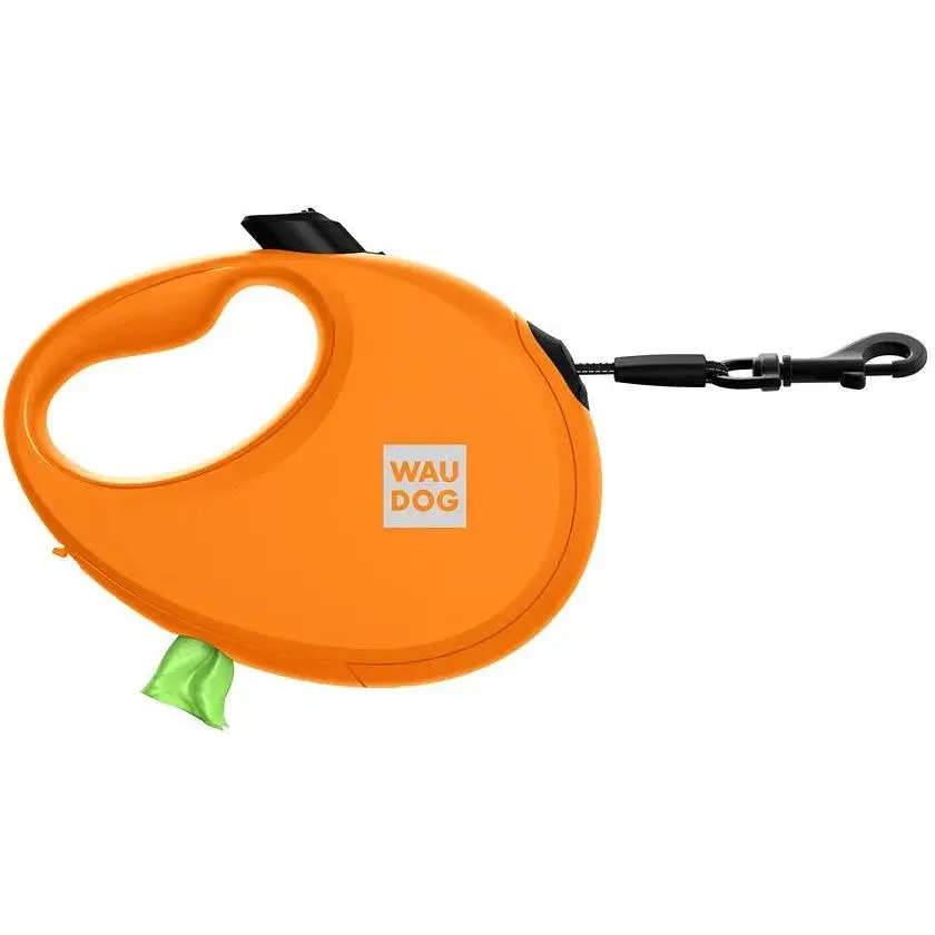 Повідець-рулетка для собак Waudog R-leash з контейнером для пакетів, світловідбивна стрічка, S, до 12 кг, 3 м, помаранчевий - фото 2