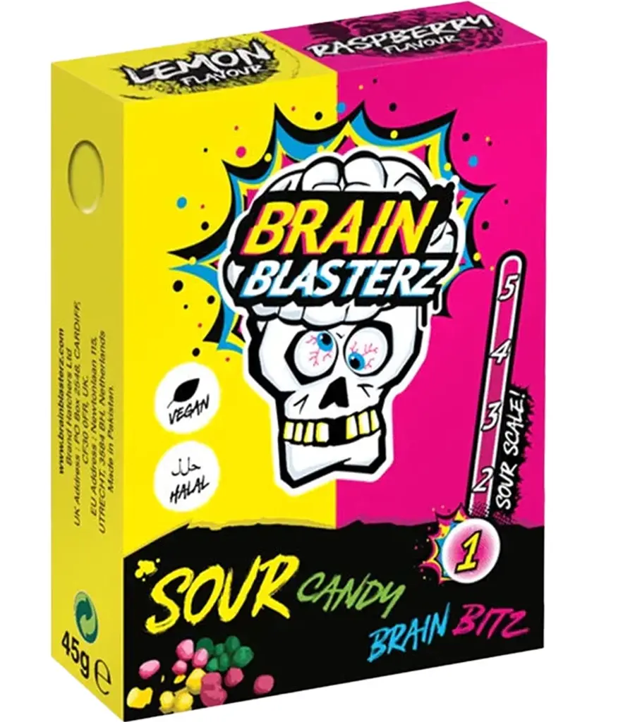 Кислі цукерки-драже Brain Blasterz Sour Candy Bitz Lemon Raspberry 45г