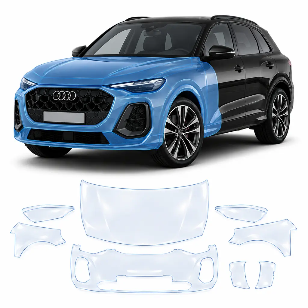 Антигравійна захисна бронеплівка за лекалами для Audi Q5 GU 2025- передня частина авто (капот бампер крила))