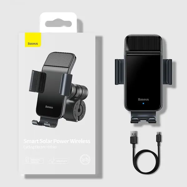 Тримач на кермо велосипеда Baseus Smart Solar Power Wireless Cycling Electric Holder SUZG010001 Black - фото 2