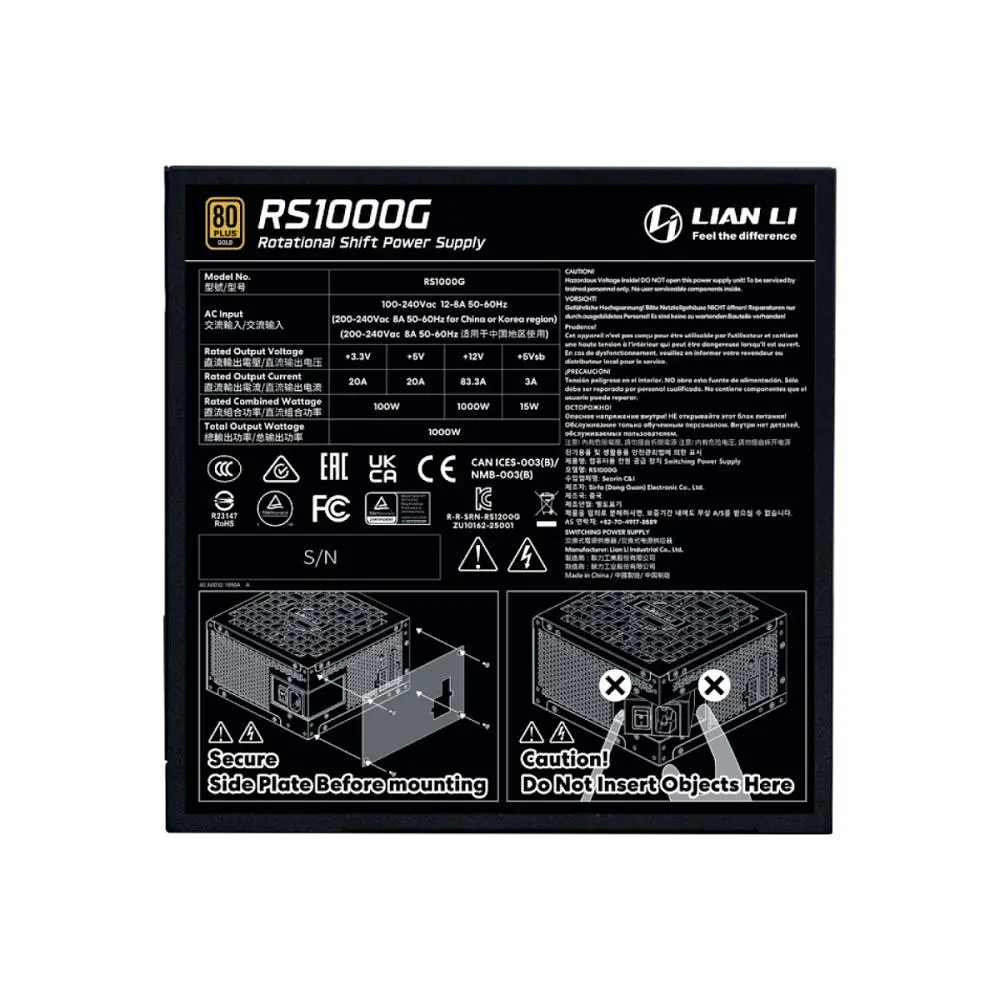 Блок питания Lian Li RS Gold 1000 Black with Hub, EU Cord (G9P.RS1000G.BH00.EU) - фото 3