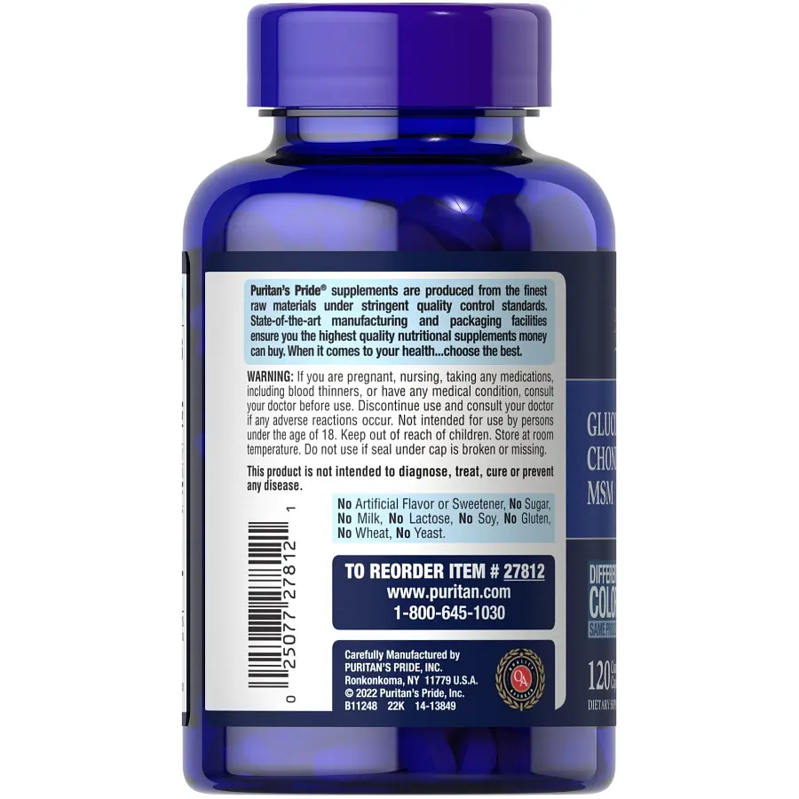 Препарат для суглобів і зв'язок Puritan's Pride Chondroitin Glucosamine MSM 3 Per Day Formula, 120 каплет - фото 3