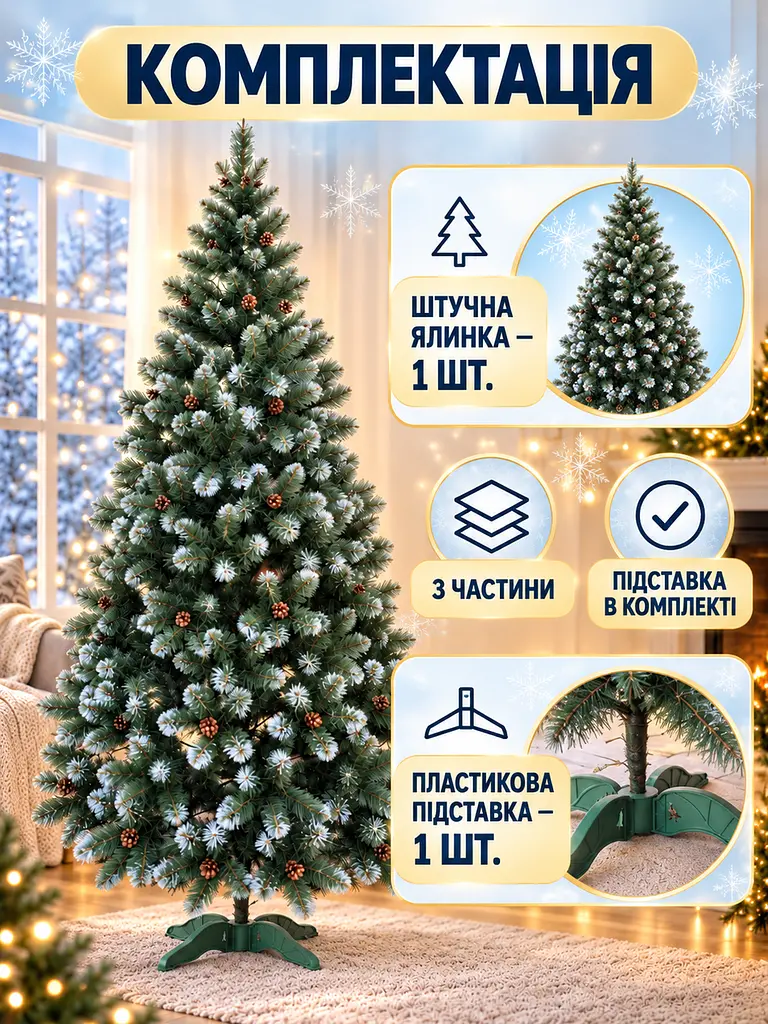 Сертифицированная елка искусственная пушистая с снегом и шишками YaLINKA Е25 250 см с высококачественного безвредного огнеупорного - фото 8