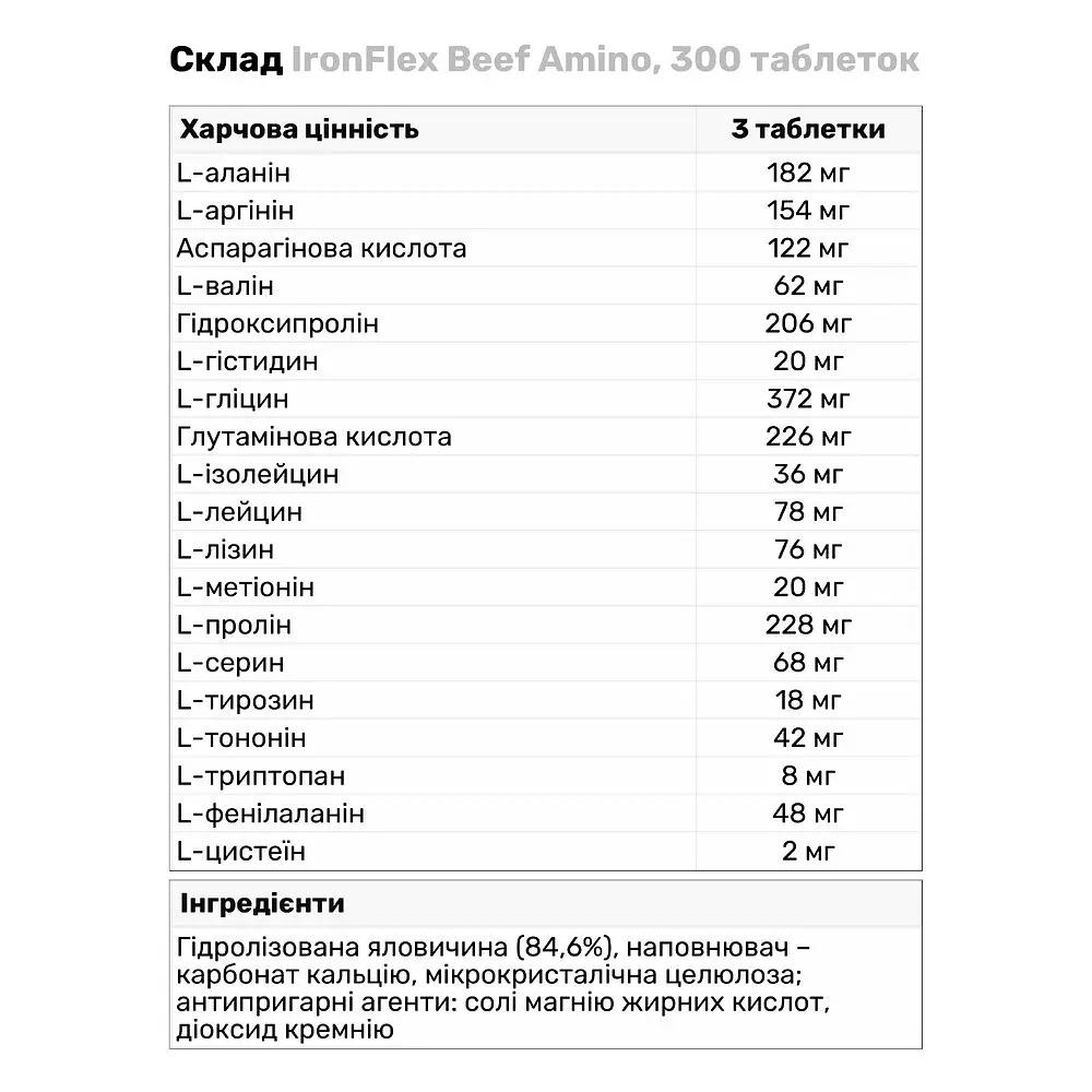 Амінокислота IronFlex Beef Amino 300 таблеток - фото 3