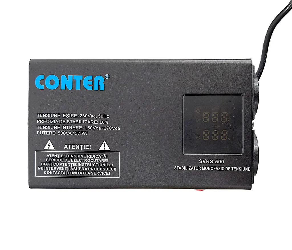 Стабілізатор напруги релейний Conter SVRS-500 375Вт,500ВА 150–270V однофазний, LED дисплей, 2 євророзетки, захист від перевантажень - фото 2