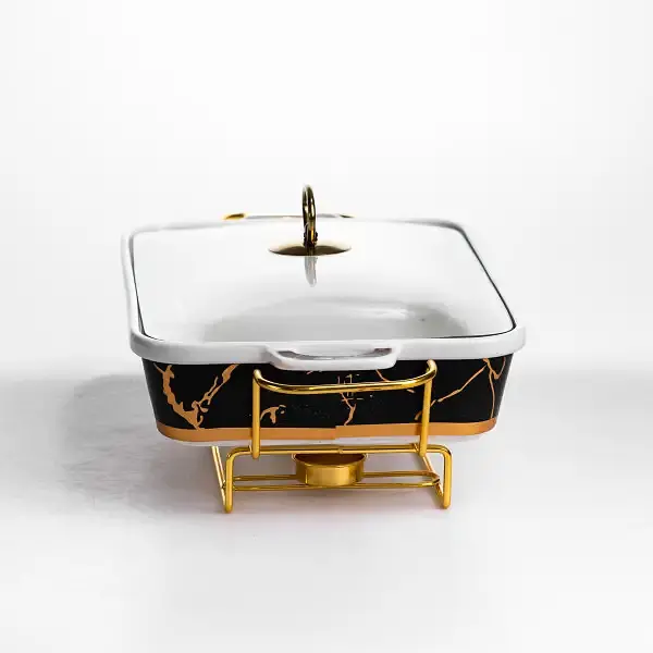 Мармитница фарфоровая Yiwu Black Marble 2 л 40х22.5х15.5 см мармит на подставке для первых блюд ML438-15 - фото 3