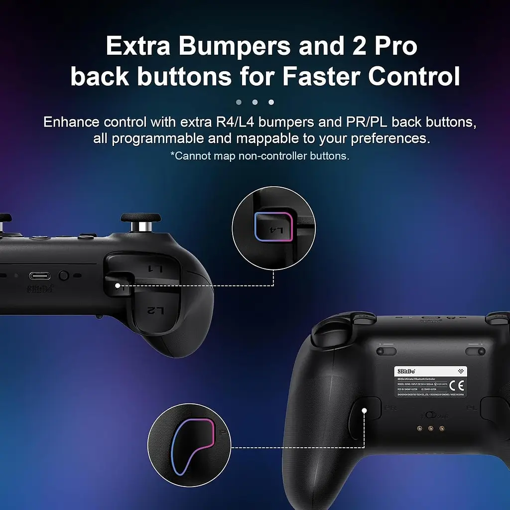 Геймпад 8BitDo Ultimate 2 Bluetooth Switch, Switch 2, ПК з Windows, TMR, Еффект Холла Чорний - фото 7
