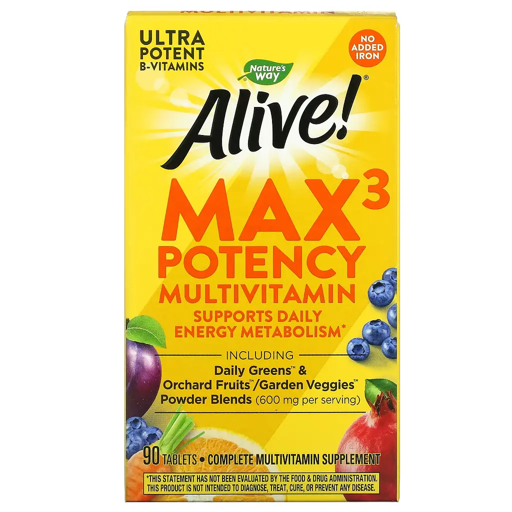 Мультивітаміни з Натуральними Овочами та Фруктами (без Заліза) Alive! Max3 Daily Multivitamin (No-Iron) - 90 таблеток