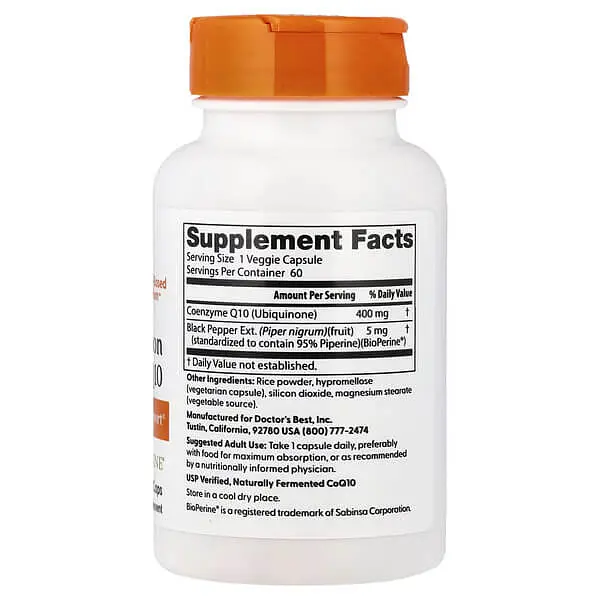 Коензим Q-10 High Absorption CoQ10 with BioPerine 400 mg 60 капсул Doctor's Best vit0005725 - фото 2