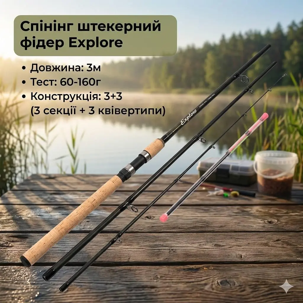 Спінінг штекерний фідер, 3м, 60-160г, 3+3к Explore - фото 2