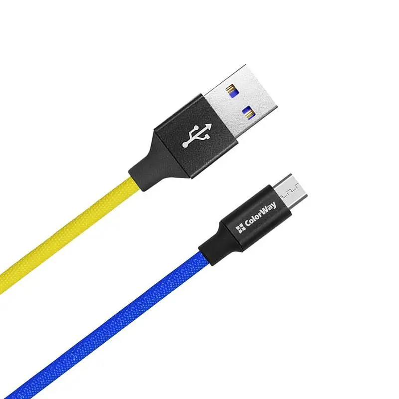 Кабель ColorWay USB - micro USB (M/M), 2.4 А, 1 м, Blue/Yellow (CW-CBUM052-BLY) - фото 5