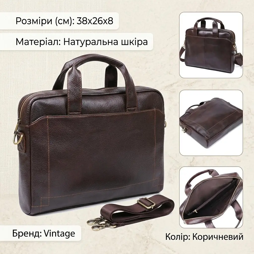 Чоловіча шкіряна сумка-портфель Vintage 20679 - фото 3