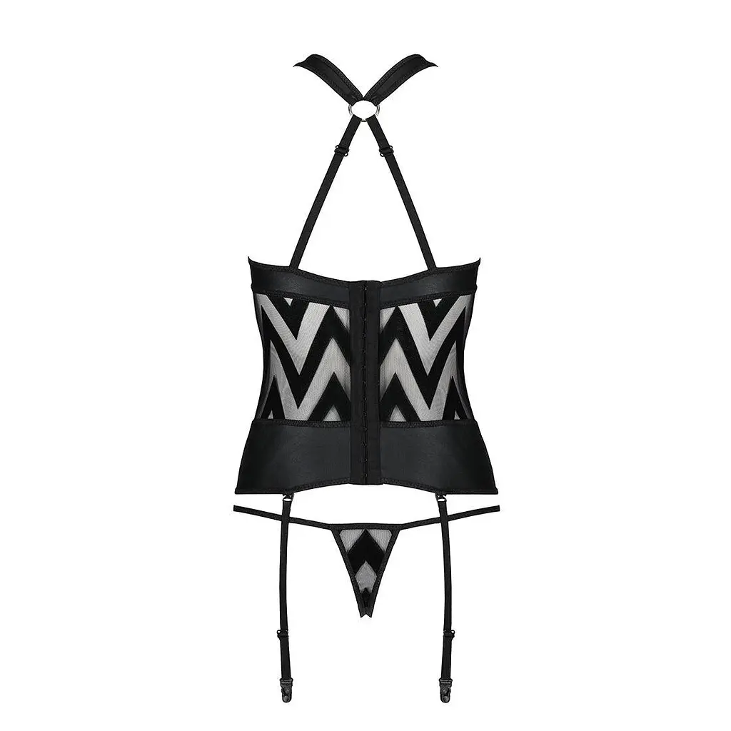 Сітчастий комплект із візерунком Passion Hima CorSet black L/XL - фото 6