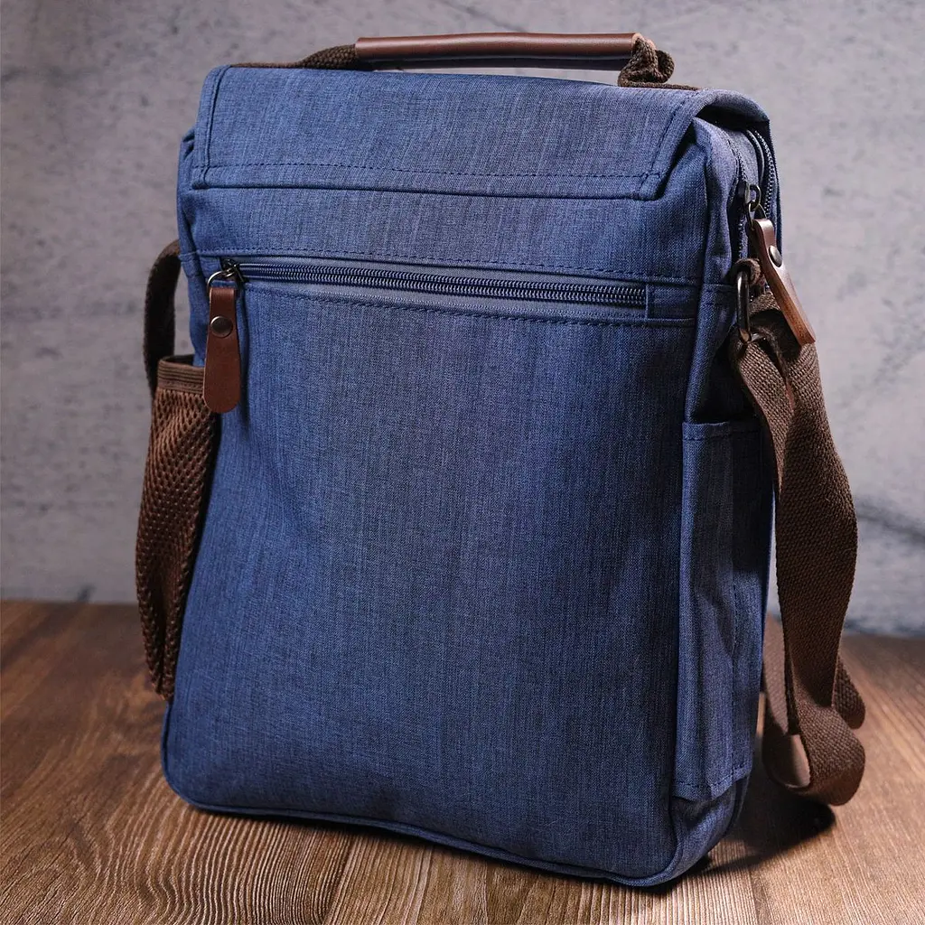 Цікава чоловіча сумка через плече із текстилю 21264 Vintage синя - фото 8