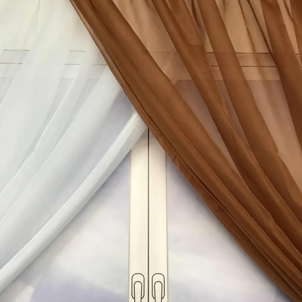 Короткий тюль для кухні коричнево-білого кольору на тасьмі 1,7м на 3м. ALBO pbe0052797 - фото 10